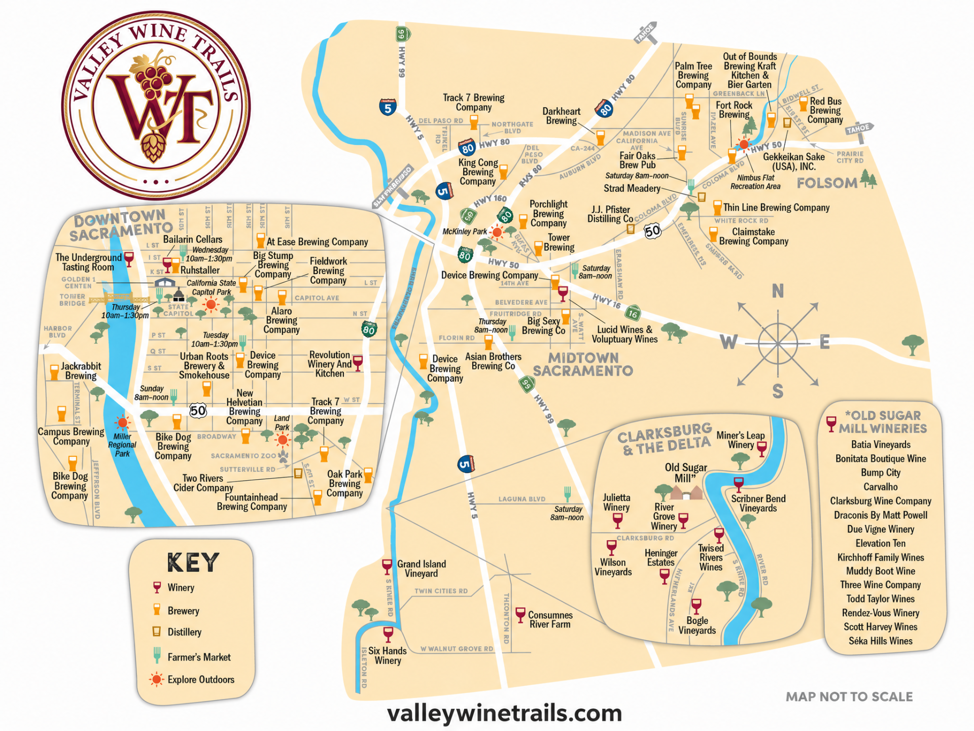Printable Valley Wine Trails map for Sacramento County.
